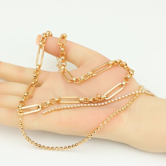Chunky Link Rose Gold Necklace with Triple Layered Modern Design, XPNL0262 - Picture 2 of 12